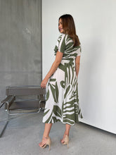 Load image into Gallery viewer, Gertrude Sage/White Abstract Print Button Front Midi Dress