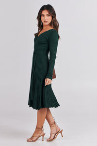 Parker Emerald Long Sleeve Pleated Knit Midi Dress