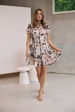Load image into Gallery viewer, Sonya Blush/Navy Leaf Print Frill Smock Dress