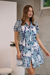 Sonya Navy/Blue Floral Frill Smock Dress