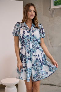 Sonya Navy/Blue Floral Frill Smock Dress