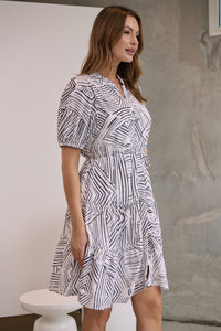 Hadley White/Black Abstract Print Frill Smock Dress