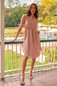 Alma Midi Pink Linen Look Zip Front Dress