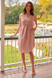 Alma Midi Pink Linen Look Zip Front Dress