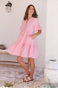 Alana Pink Gingham Print Smock Dress