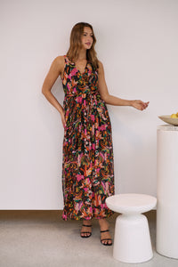 Gillian Black/Rust/Pink Multi Print Maxi Dress