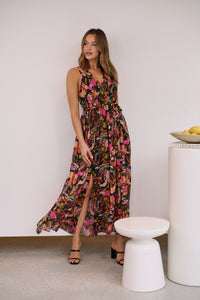 Gillian Black/Rust/Pink Multi Print Maxi Dress