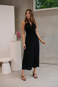Samara Black Shimmer Crossover Tie Evening Dress