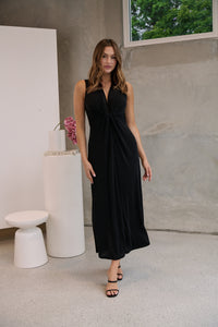 Samara Black Shimmer Crossover Tie Evening Dress