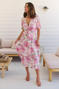 Sadie White/Pink Floral Print Maxi Dress