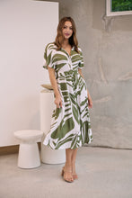 Load image into Gallery viewer, Gertrude Sage/White Abstract Print Button Front Midi Dress