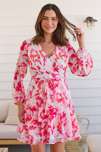 Lara Chiffon Pink/White Floral Evening Dress