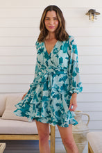 Load image into Gallery viewer, Lara Chiffon Teal/ Green Floral Evening Dress