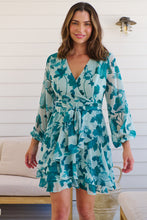 Load image into Gallery viewer, Lara Chiffon Teal/ Green Floral Evening Dress