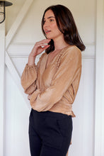 Load image into Gallery viewer, Samantha Gold Pleated Long Sleeve Top