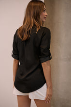 Load image into Gallery viewer, Brialla Black Satin Roll sleeve shirt