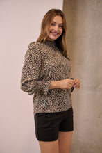 Load image into Gallery viewer, Aurora Leopard Shirred Neck Long Sleeve Top
