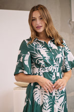 Load image into Gallery viewer, Delaney Green/White Print Button Front Midi Dress