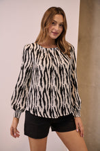 Load image into Gallery viewer, Rue Black/White Long Sleeve Satin Top