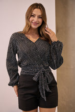 Load image into Gallery viewer, Parvatti Black/White Polka Pleated Long Sleeve Top