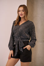 Load image into Gallery viewer, Parvatti Black/White Polka Pleated Long Sleeve Top