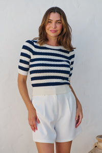Fiona Navy/White Crop Knit Stripe Jumper