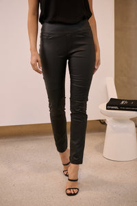 High Waist Black Wax Ribbed Patched Knee Pant