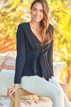 Load image into Gallery viewer, Ezra Black Wrap Tie Front Knit Top
