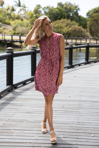 Cleo Red Floral Zip Front Dress