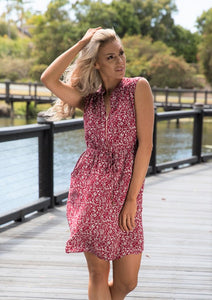 Cleo Red Floral Zip Front Dress