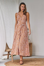 Load image into Gallery viewer, Pepper Tan Animal Print Tie Waist Maxi Dress