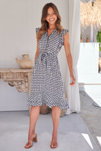 Load image into Gallery viewer, Maggie Blue/White Gingham Print Midi Dress