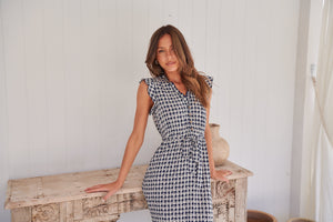 Maggie Blue/White Gingham Print Midi Dress