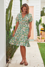 Load image into Gallery viewer, Dohar Cap Sleeve Multi Green Floral Button Front Dress