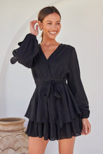 Load image into Gallery viewer, Minerva Layered Cross over Black Long Sleeve Playsuit