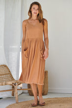 Load image into Gallery viewer, Orchid Linen Torn Trim Pocket Caramel Midi Dress