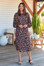 Load image into Gallery viewer, Claude Long Sleeve Coffee/Black Print Dress