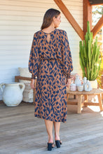 Load image into Gallery viewer, Claude Long Sleeve Coffee/Black Print Dress