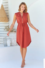 Load image into Gallery viewer, Alma Midi Rust Linen Look Zip Front Dress