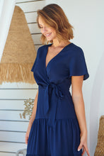 Load image into Gallery viewer, Adeline Navy Cross Over Side Tie Maxi Dress
