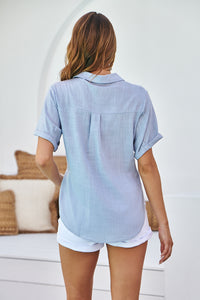 Vivian Short Sleeve Blue Button Shirt