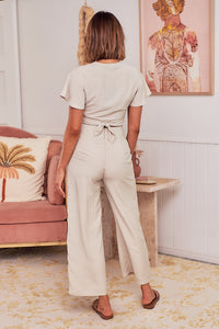 Kendell Beige Tie Top and High Waist Pant Set