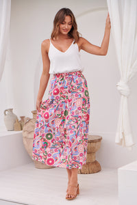 Gaia Pink Floral Boho Maxi Skirt
