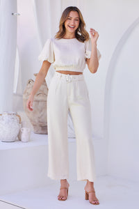 Alina Cream Top and Belted Pant Set