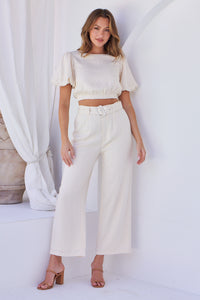 Alina Cream Top and Belted Pant Set