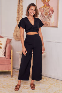 Kendell Black Tie Top and High Waist Pant Set