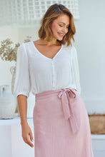Load image into Gallery viewer, Ciri Pink Tie Waist Midi Linen Skirt