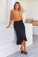 Load image into Gallery viewer, Ciri Black Tie Waist Midi Linen Skirt