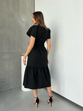 Load image into Gallery viewer, Cyrene Short Sleeve Collared Black Midi Dress