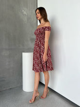 Load image into Gallery viewer, Soleil Shirred Red Floral Off Shoulder Midi Dress